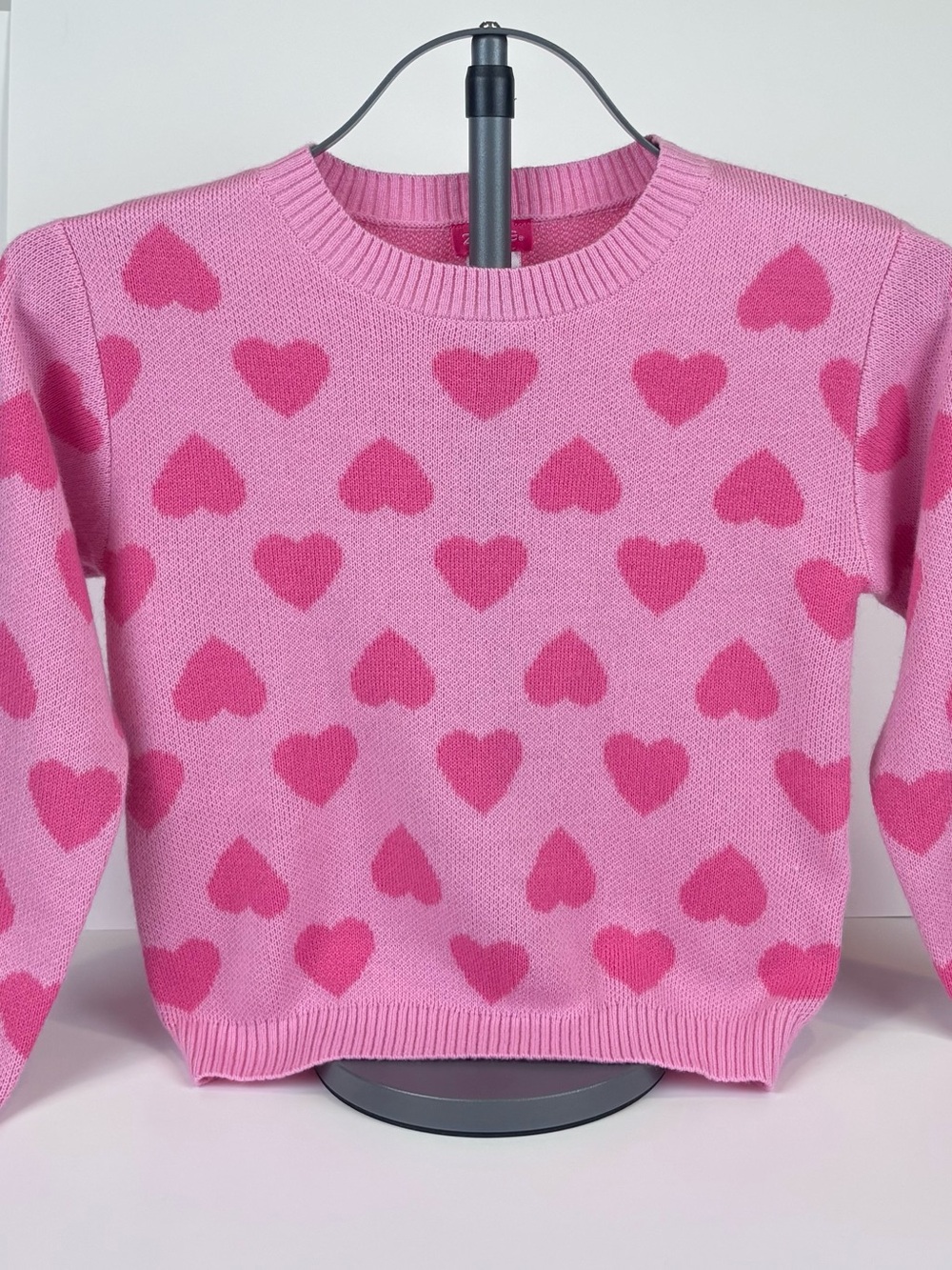 Zunie Girl Pink Heart Knit Pullover Sweater Size M (7/8) Valentine's Day